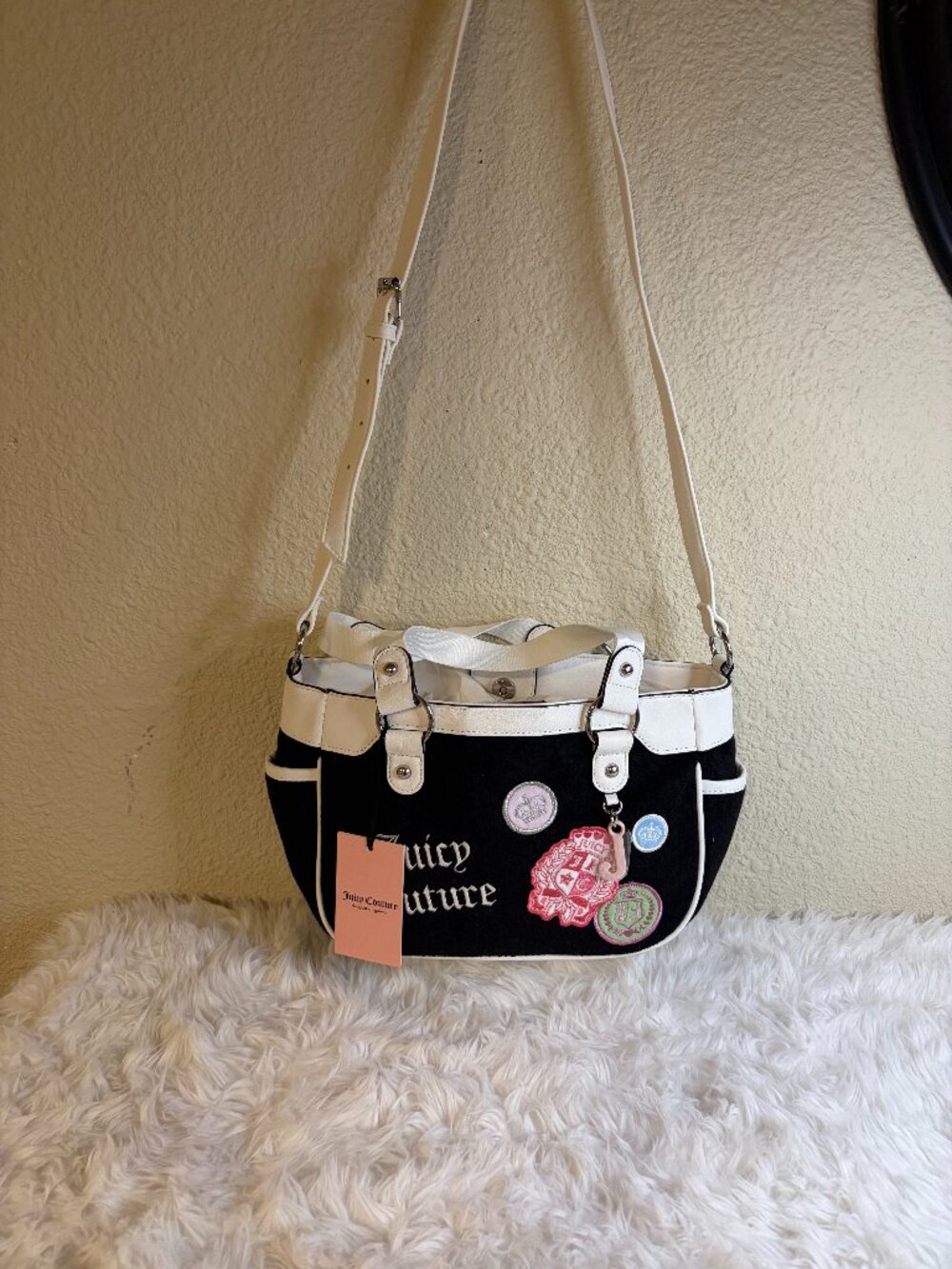 Juicy Couture Black Velour Crossbody Tote Bag NWT